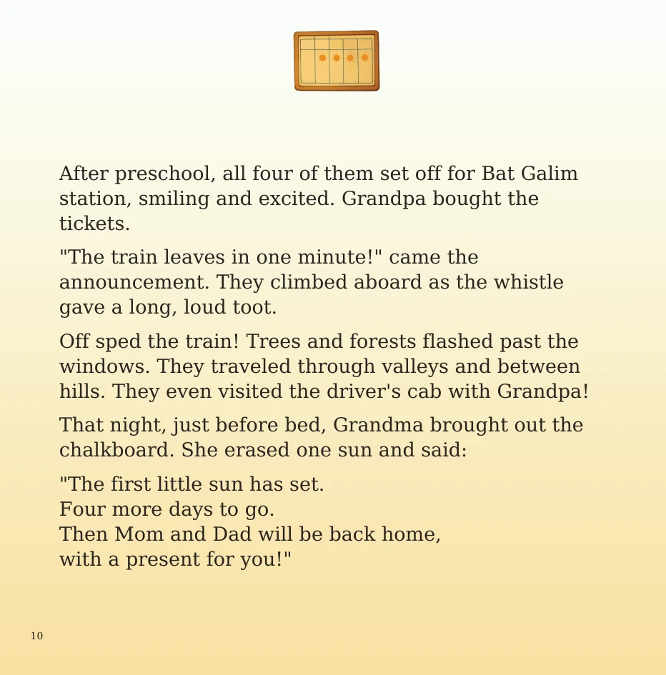 A page about the train ride and counting down the suns